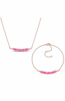DELMAR Pink Tourmaline Beaded Necklace & Bracelet Set