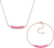 DELMAR Pink Tourmaline Beaded Necklace & Bracelet Set