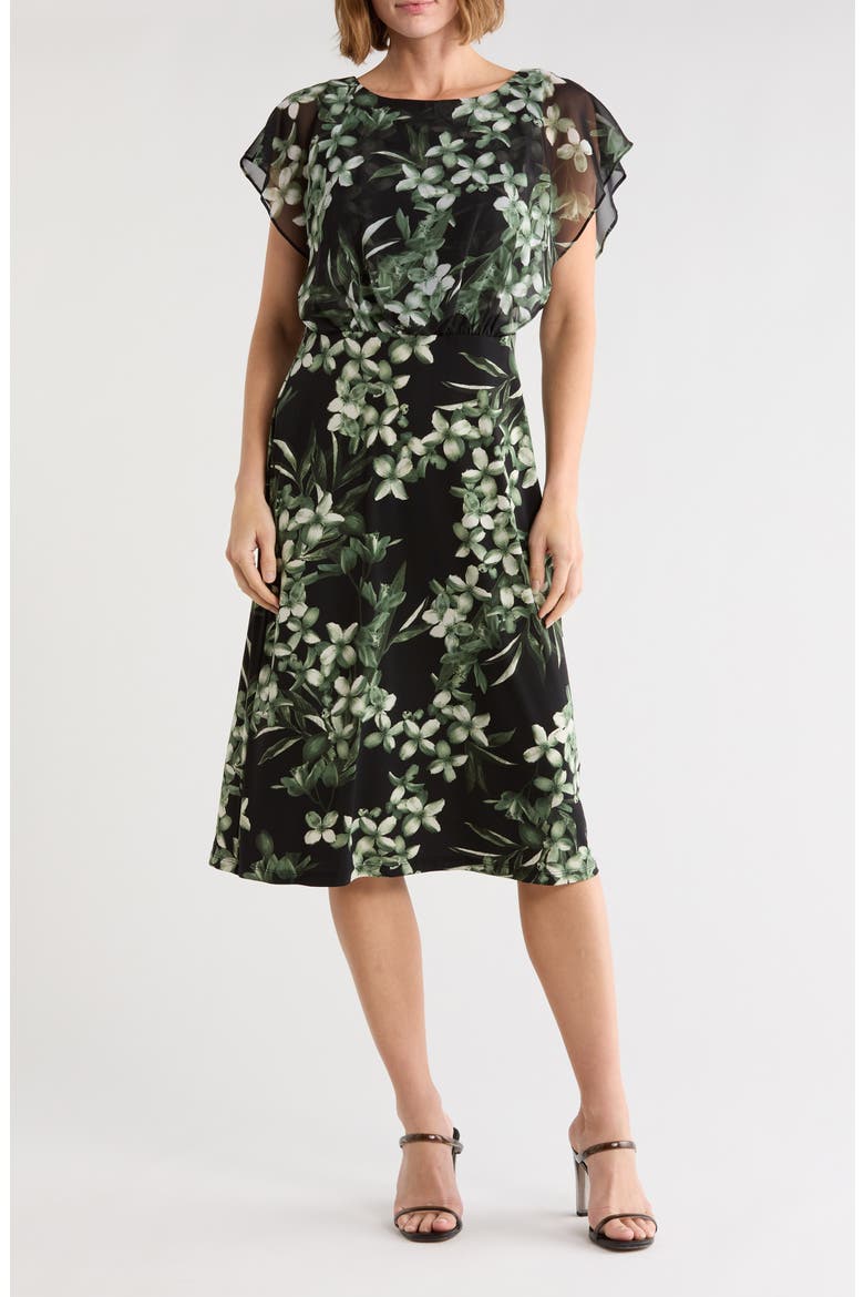 Cape Sleeve Wrap Style Dress, Main, color, BLACK