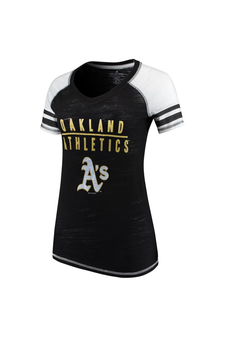Women's Soft as a Grape Black Oakland Athletics Color Block V-Neck T-Shirt, Main, color, Black