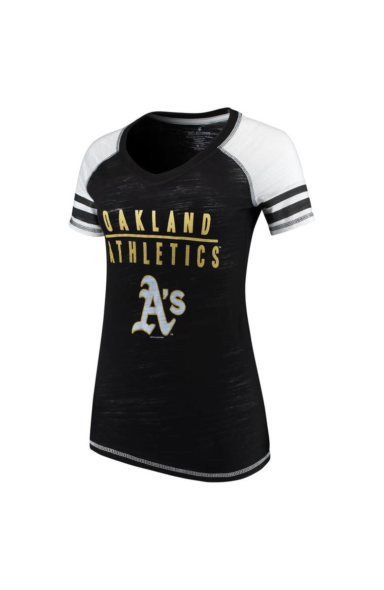 SOFT AS A GRAPE Women's Soft as a Grape Black Oakland Athletics Color Block V-Neck T-Shirt, Main, color, Black