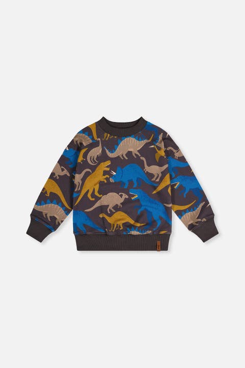 Crew Neck Dinosaur Fleece Sweatshirt
