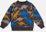 Deux par Deux Crew Neck Dinosaur Fleece Sweatshirt