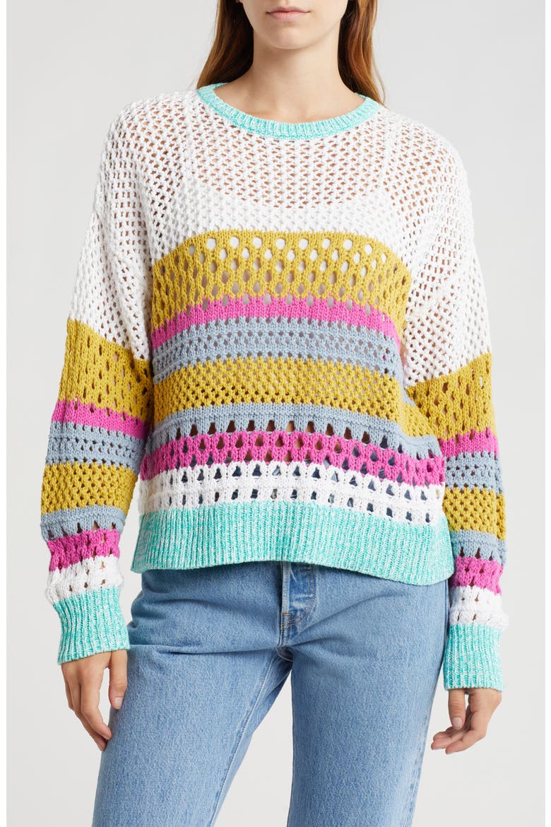 Arya Cotton Openwork Sweater, Main, color, CYAN MULTI