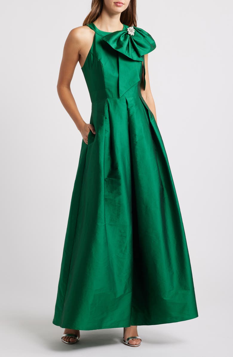 Eliza J Bow Mikado Ballgown, Main, color, Emerald