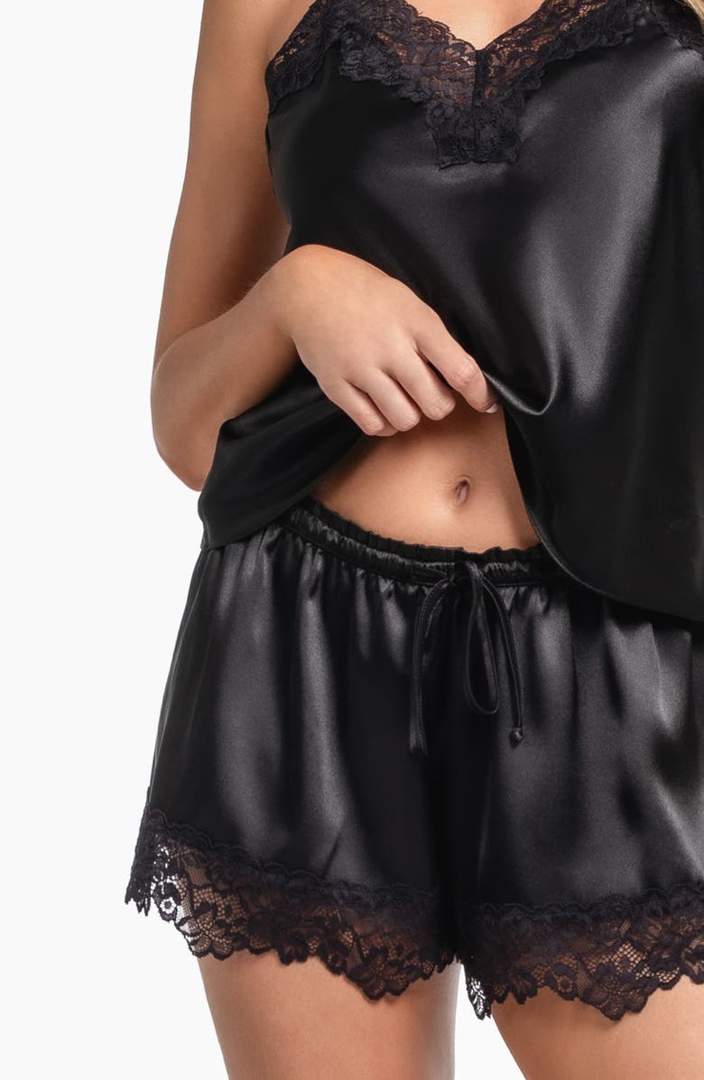 In Bloom by Jonquil Paulina Satin Lace Trim Pajamas, Alternate, color, Black