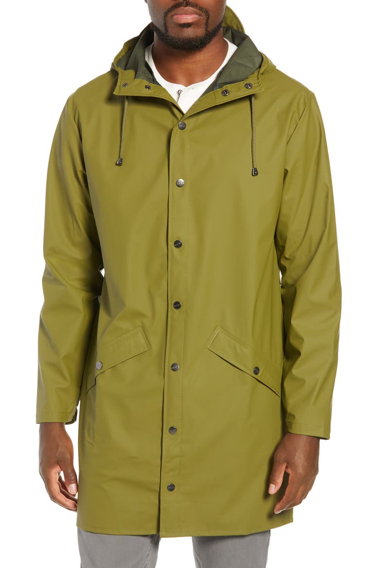 Waterproof Hooded Long Rain Jacket, Alternate, color, GREEN