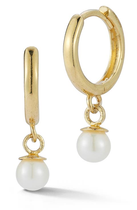 14K Gold Cultured Pearl Huggie Hoop Earrings