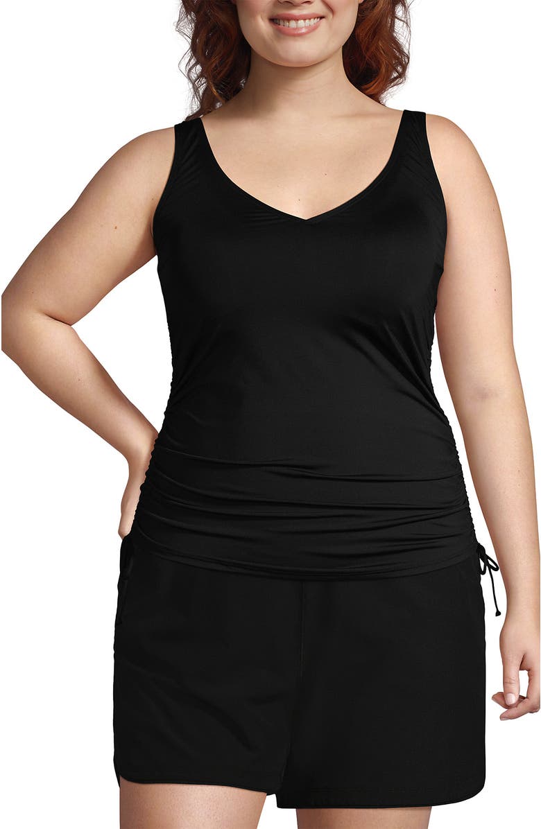 Lands' End Plus Size DD-Cup Chlorine Resistant Adjustable V-neck Underwire Tankini Top Swimsuit, Alternate, color, 