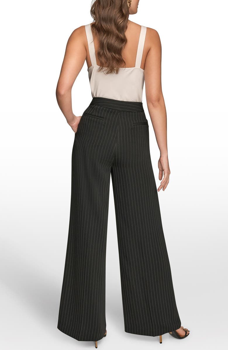 Donna Karan New York Pinstripe High Waist Wide Leg Pants, Alternate, color, Black/ Cream