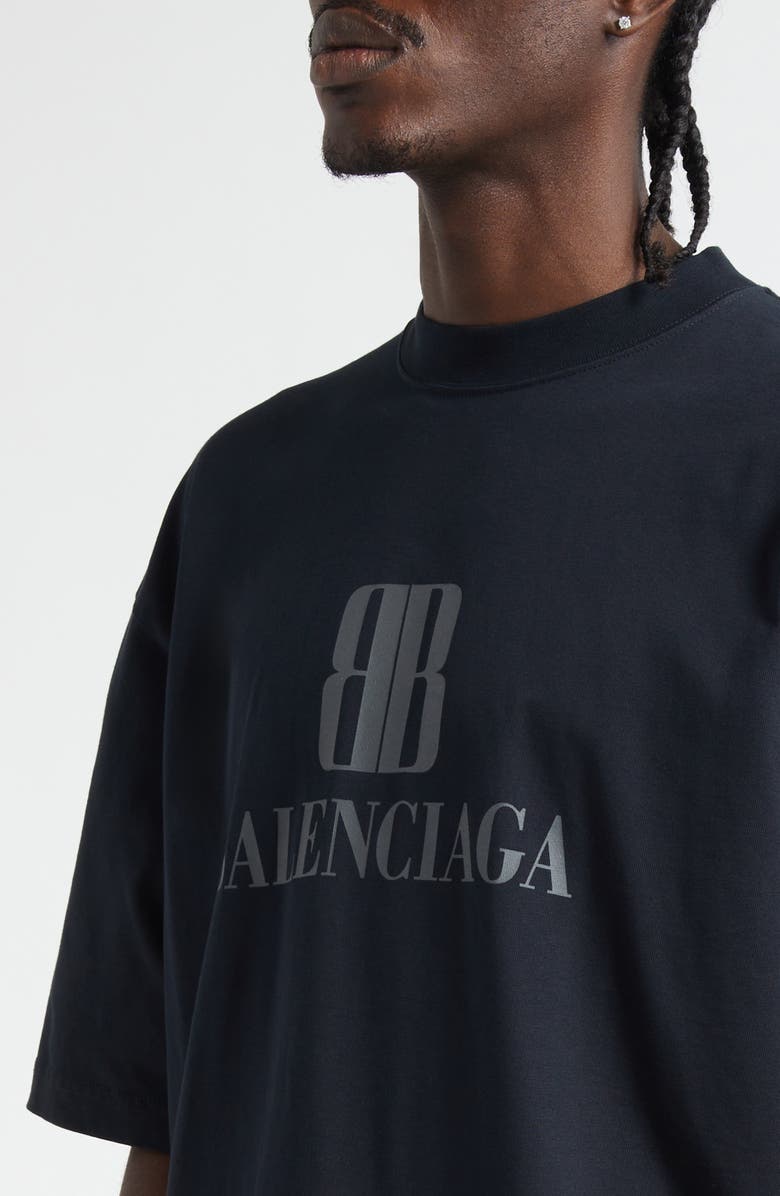 Balenciaga Medium Fit Nano BB Logo Graphic T-Shirt, Alternate, color, Faded Black