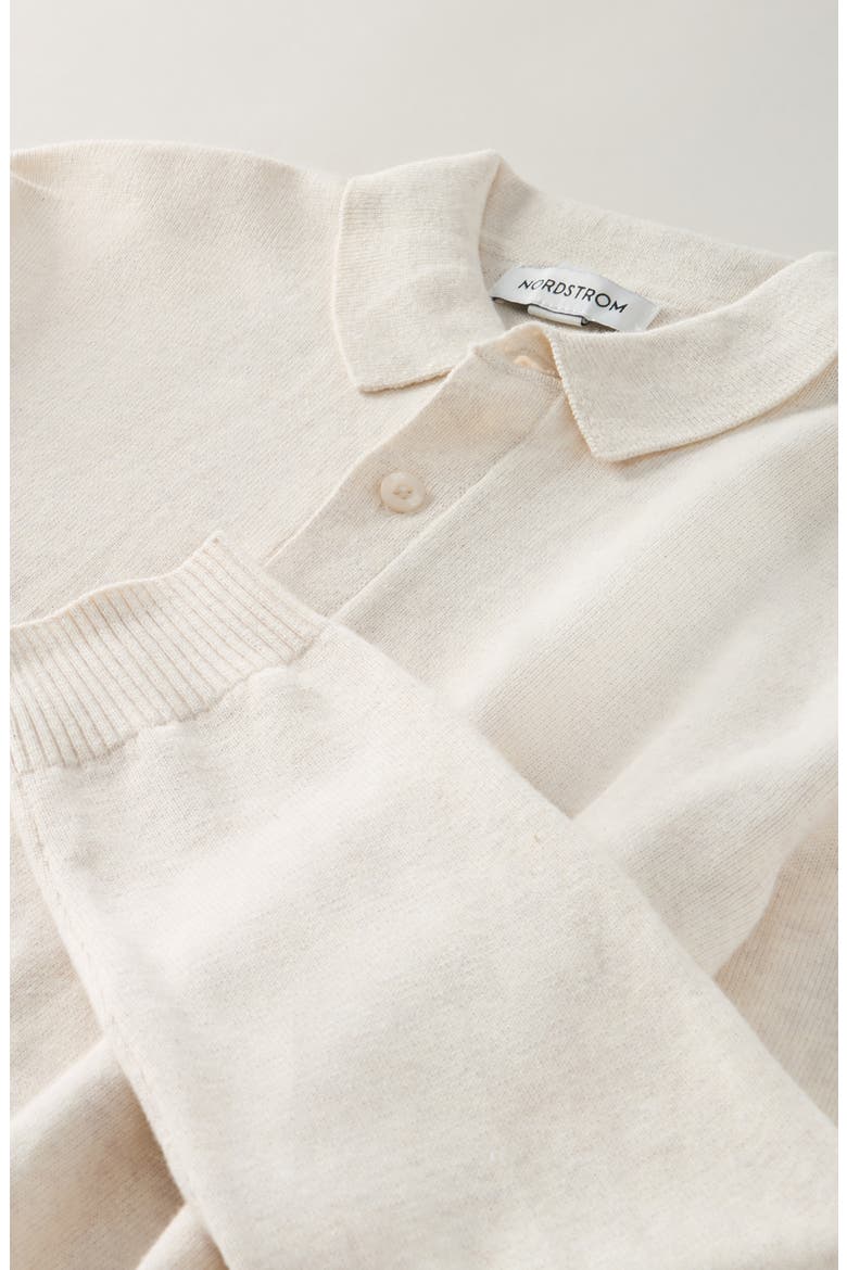 Kids' Long Sleeve Cotton Polo Sweater, Alternate, color, BEIGE OATMEAL HEATHER