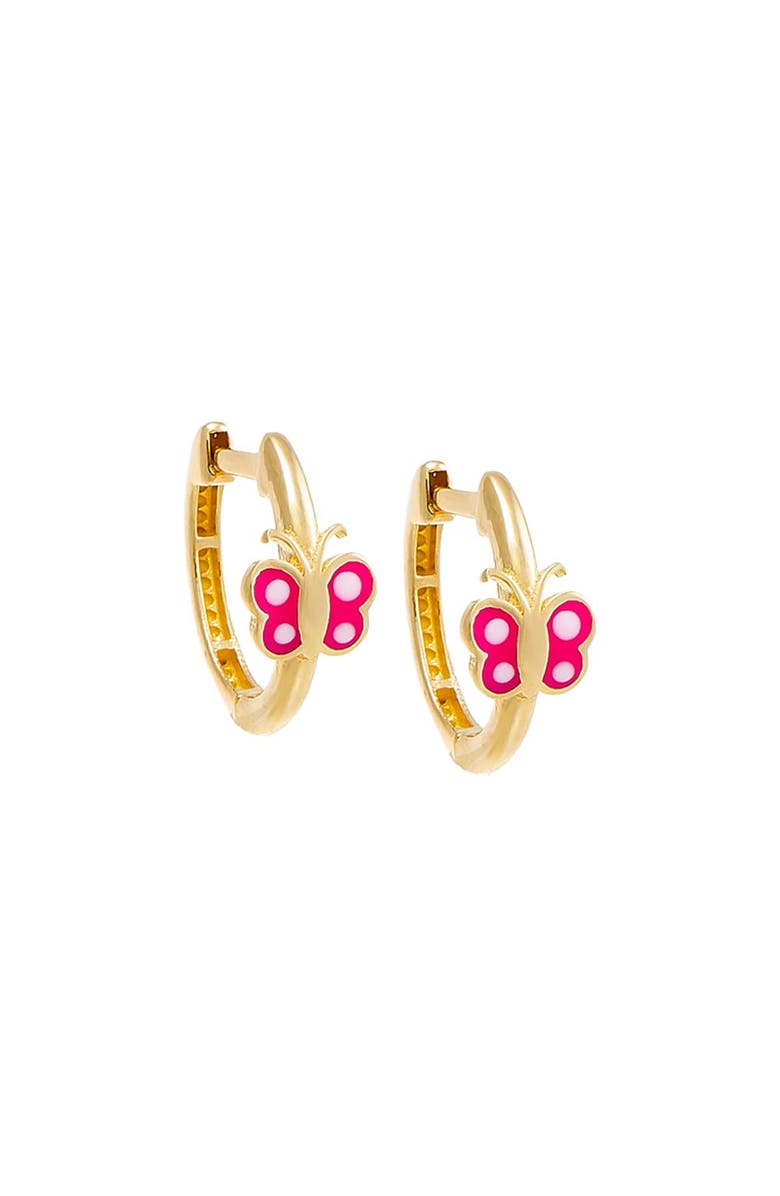 BY ADINA EDEN Kids Pink Enamel Butterfly Huggie Earring 14K, Main, color, 