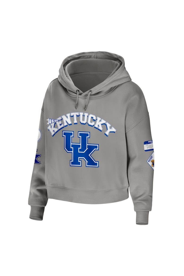 Women's WEAR by Erin Andrews Gray Kentucky Wildcats Mixed Media Cropped Pullover Hoodie, Alternate, color, Gray