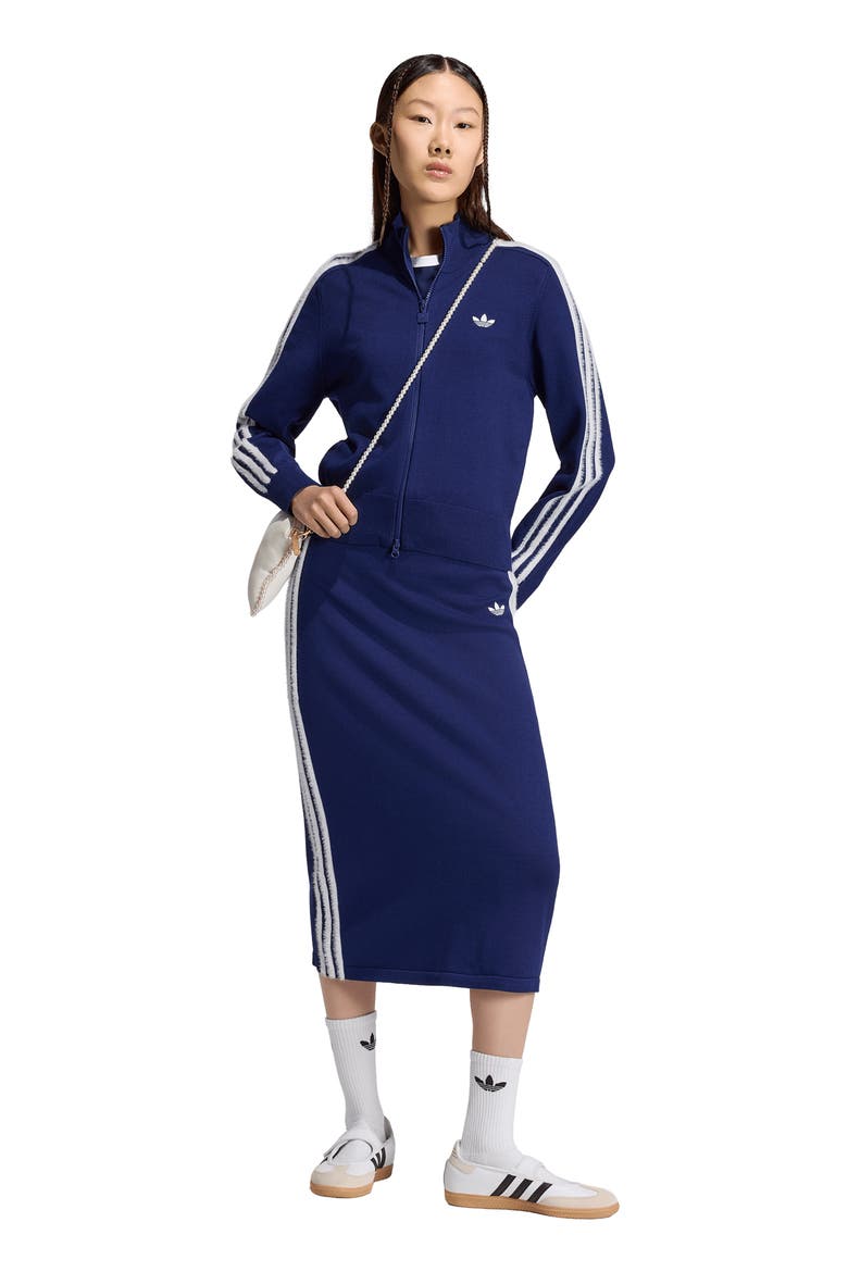 Three-Stripe Knit Midi Skirt, Alternate, color, DARK BLUE/ WHITE