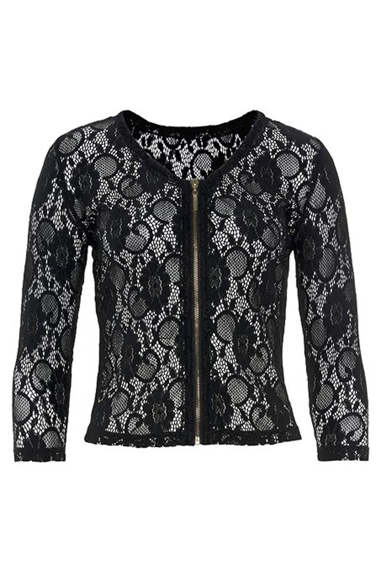 Women's Floral Lace Zip Jacket, Alternate, color, Black