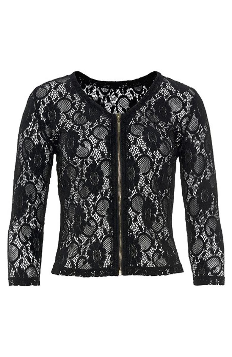 LASCANA Women's Floral Lace Zip Jacket, Alternate, color, Black