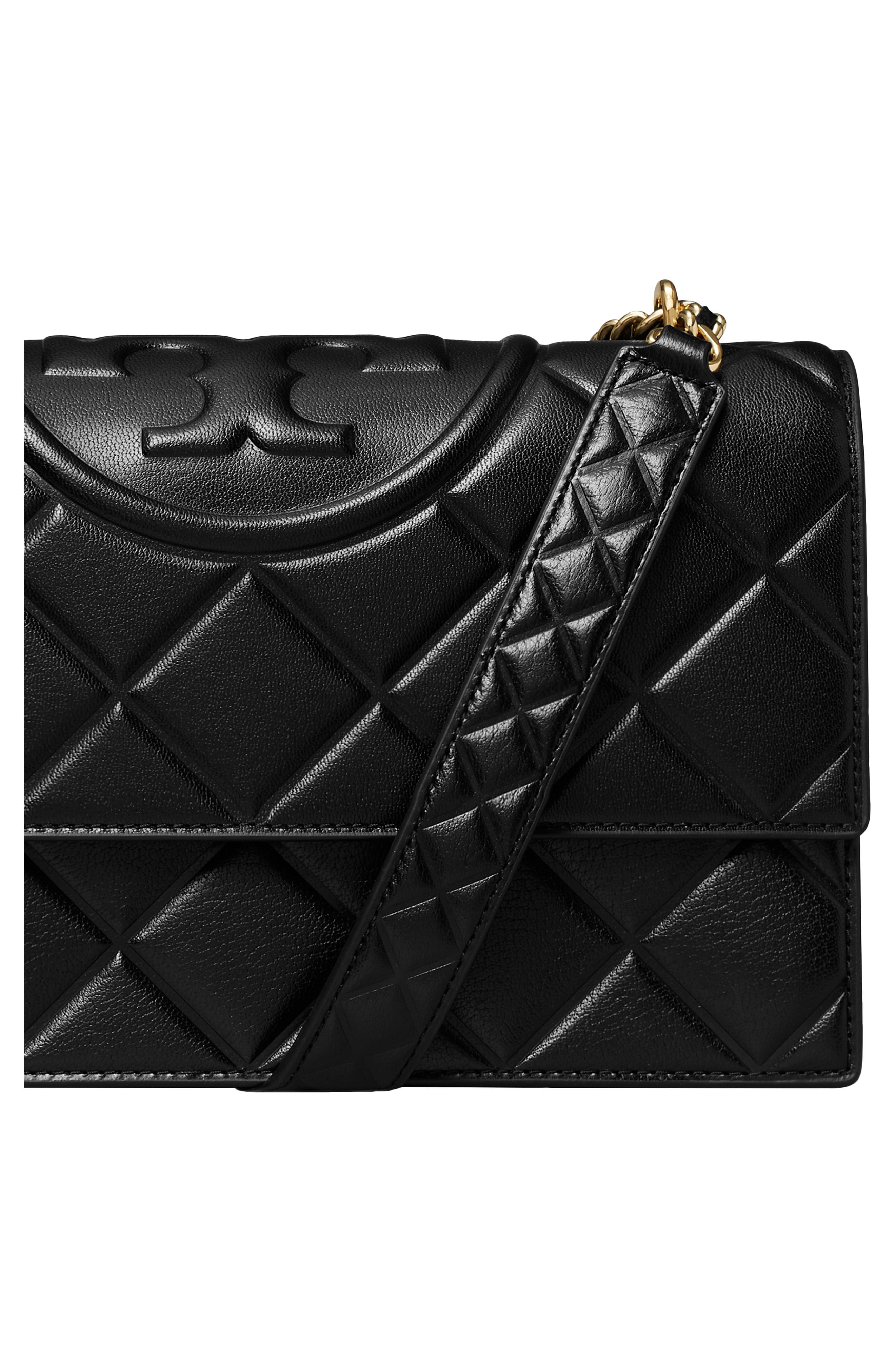 Tory Burch Fleming Convertible Quilted Leather Shoulder Bag, Alternate, color, Black
