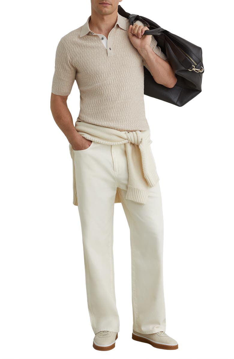 Reiss Era Basket Weave Knit Polo Sweater, Alternate, color, Oatmeal Brown