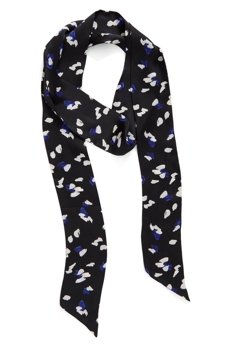Painterly Dot Print Skinny Scarf, Main, color, BLACK COMBO