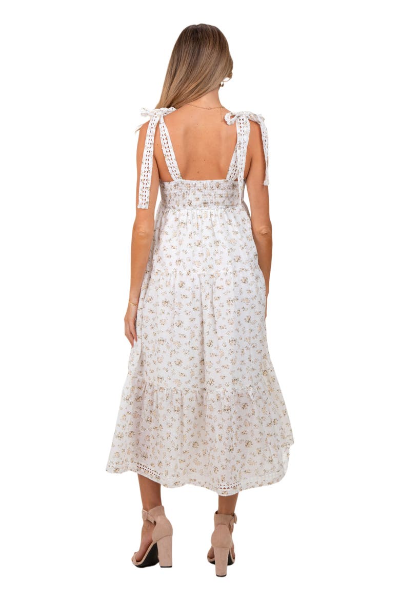 Floral Shoulder Tie Midi Dress, Alternate, color, Yellow