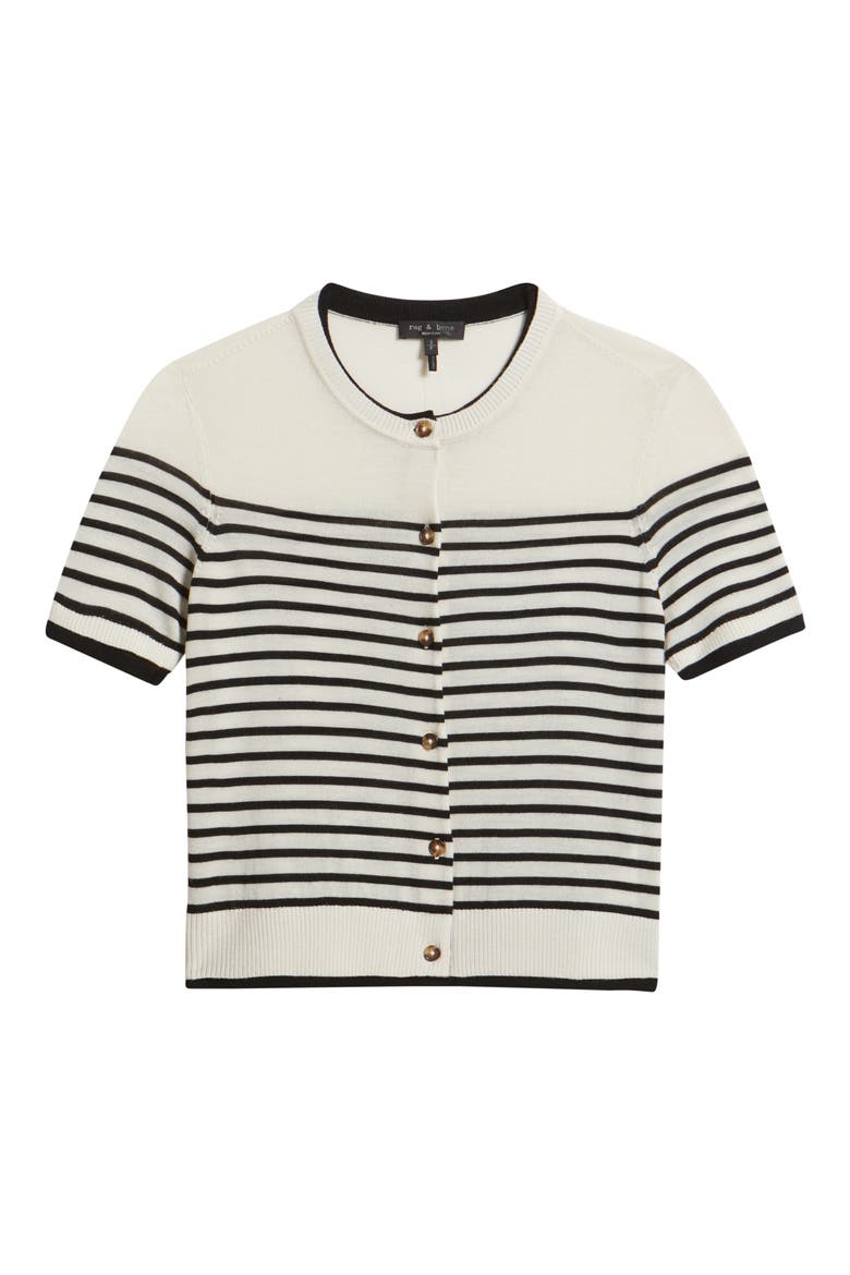 Anne Stripe Short Sleeve Wool Cardigan, Alternate, color, IVORY