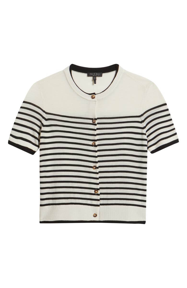 rag & bone Anne Stripe Short Sleeve Wool Cardigan, Alternate, color, Ivory
