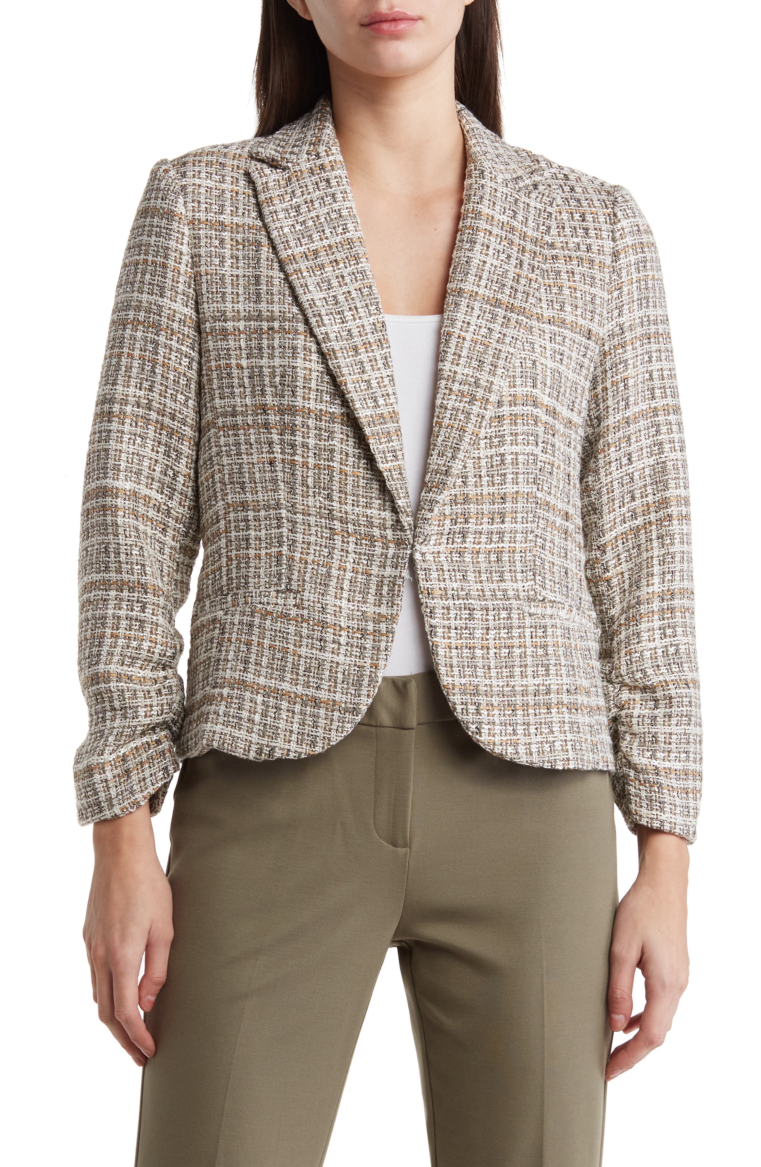 Amanda & Chelsea Scrunch Sleeve Bouclé Blazer
