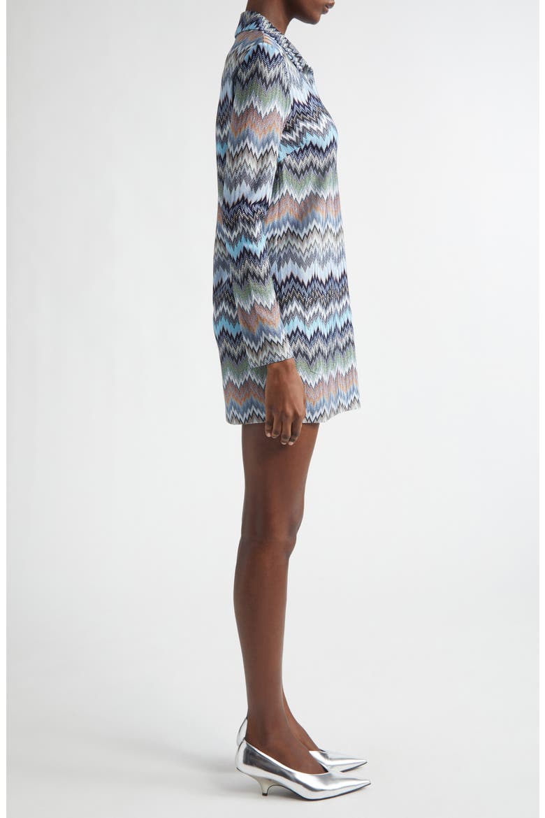 Snakeskin Pattern Chevron Long Sleeve Polo Minidress, Alternate, color, MULTI BLUE TONES