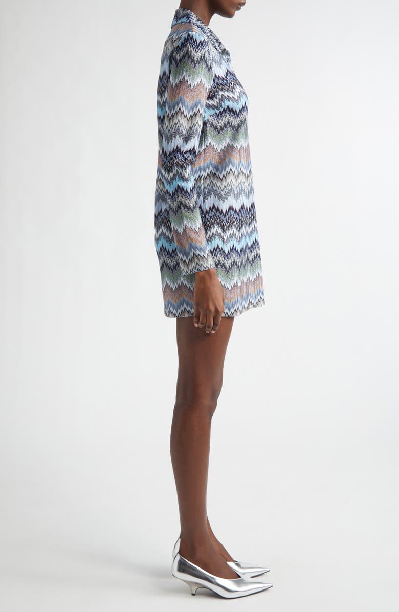 Missoni Snakeskin Pattern Chevron Long Sleeve Polo Minidress, Alternate, color, Multi Blue Tones