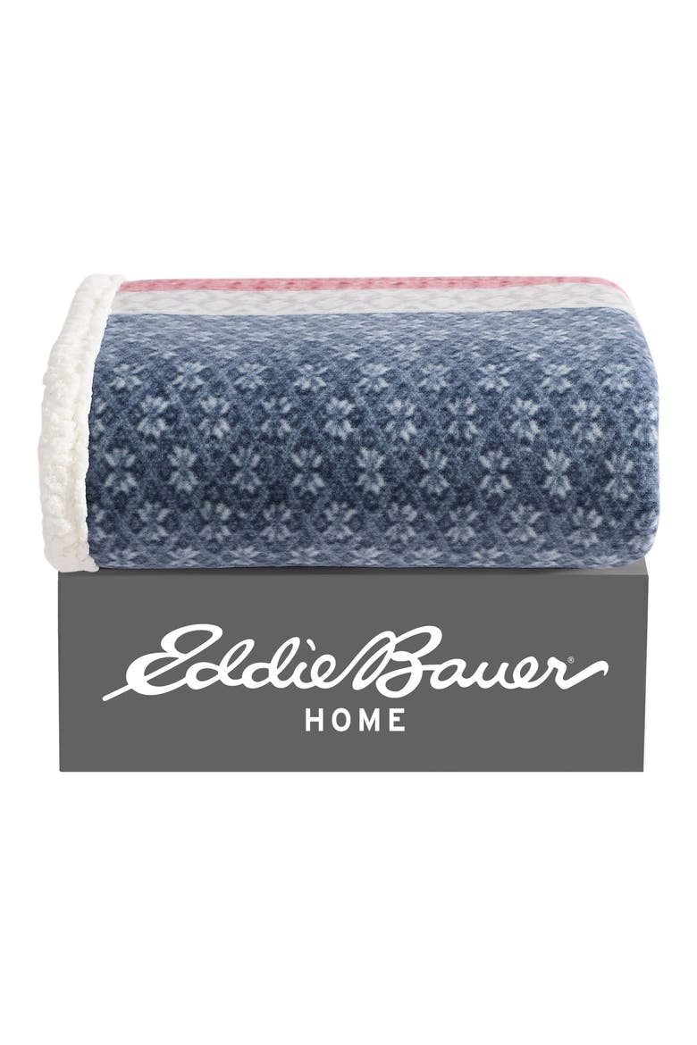 Fair Isle Plaid Faux Shearling Throw Blanket, Alternate, color, MIDNIGHT