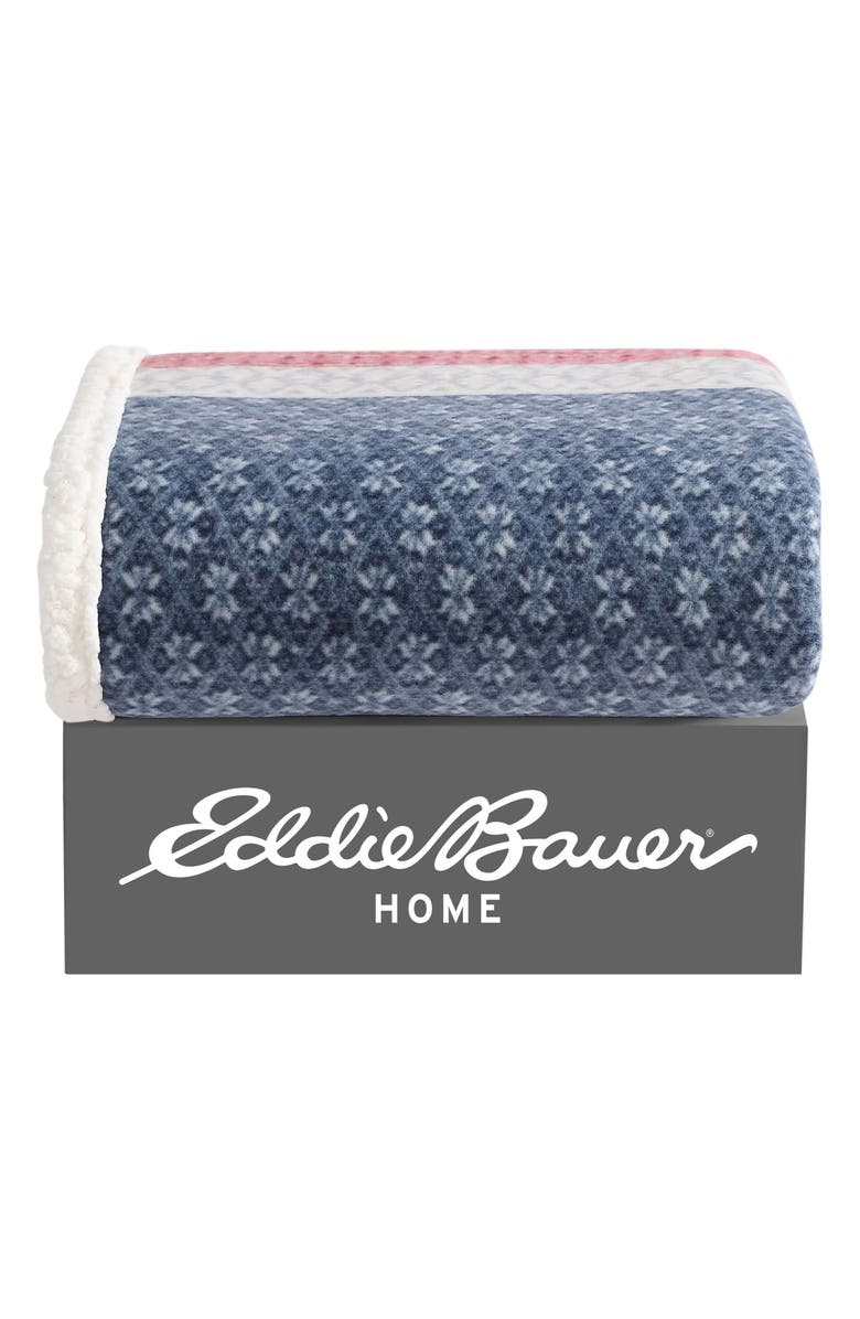 Eddie Bauer Fair Isle Plaid Faux Shearling Throw Blanket, Alternate, color,