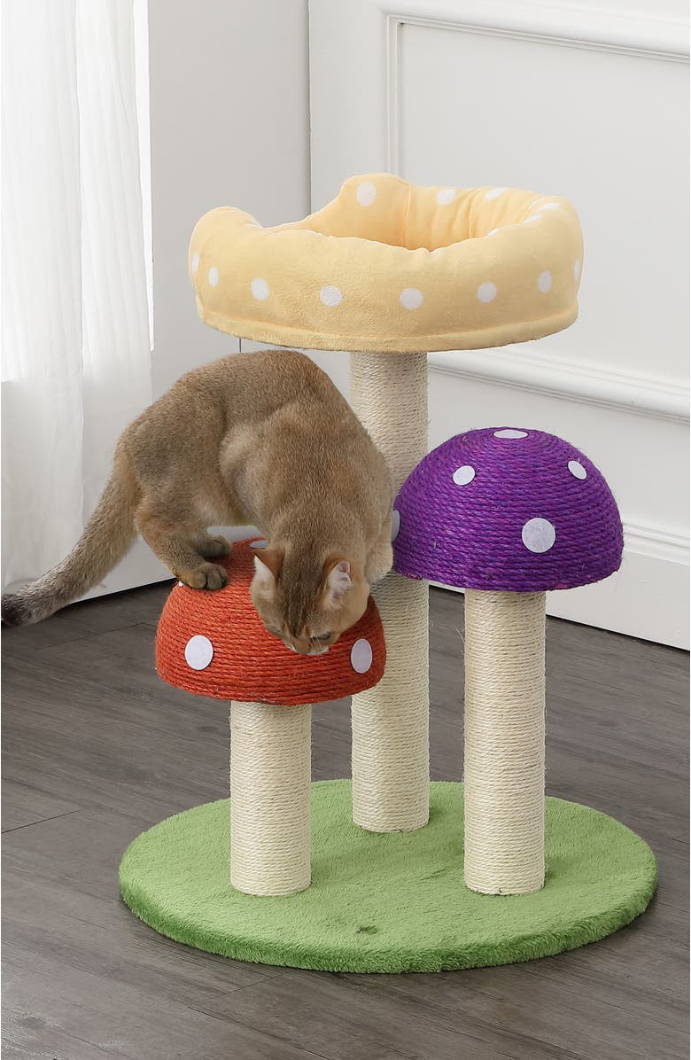 The Licker Store Pixie 22.5" 3-Tier Cottage Sisal Mushroom Cat Tree with Scratching Posts, Alternate, color, Multi