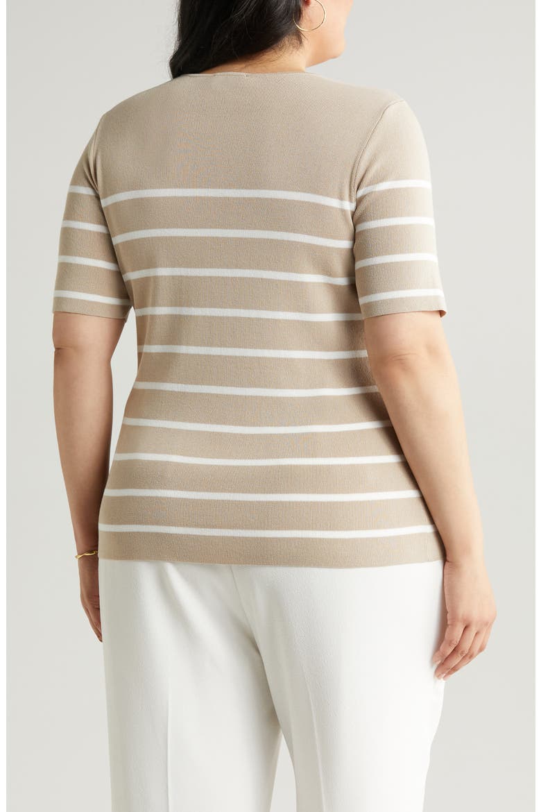 Stripe Short Sleeve Sweater, Alternate, color, SAND IVORY