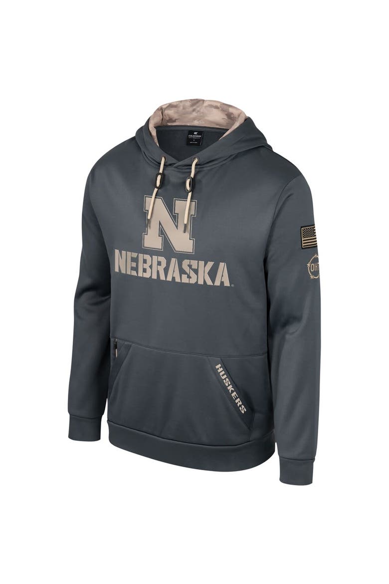Men's Colosseum Charcoal Nebraska Huskers OHT Military Appreciation Pullover Hoodie, Alternate, color, Charcoal