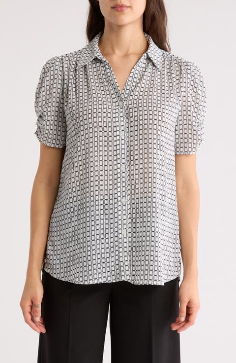 Patterned Pinch Sleeve Button-Up Shirt