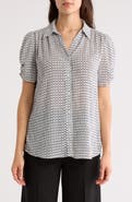 Adrianna Papell Patterned Pinch Sleeve Button-Up Shirt