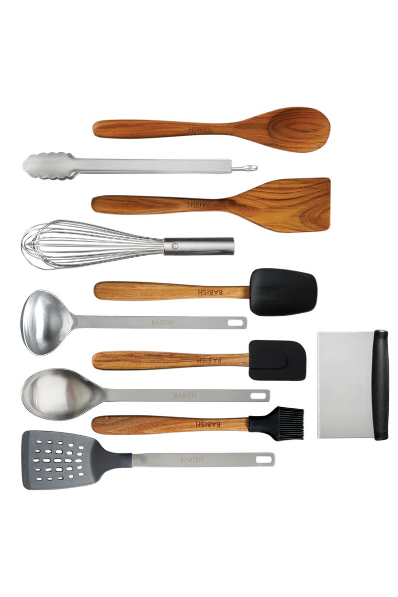 11-Piece Wood and Silicone Kitchen Tool Set, Main, color, Stainless Steel