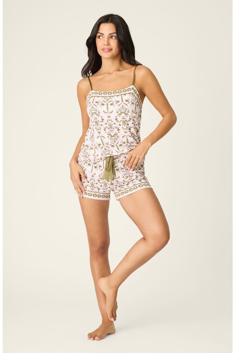 Deja Vu Dreams Sleep Shorts, Alternate, color, OLIVE/PINK MULTI