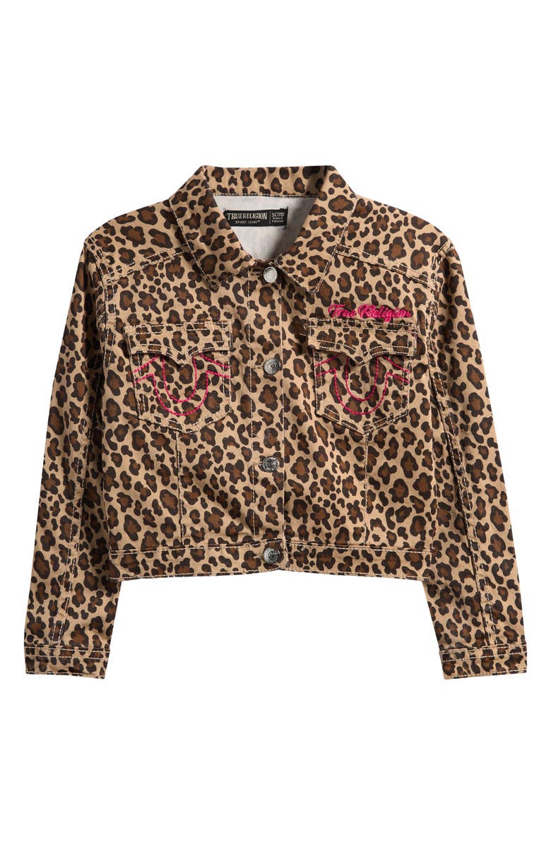 True Religion Kids' Leopard Print Denim Jacket, Main, color, Tan