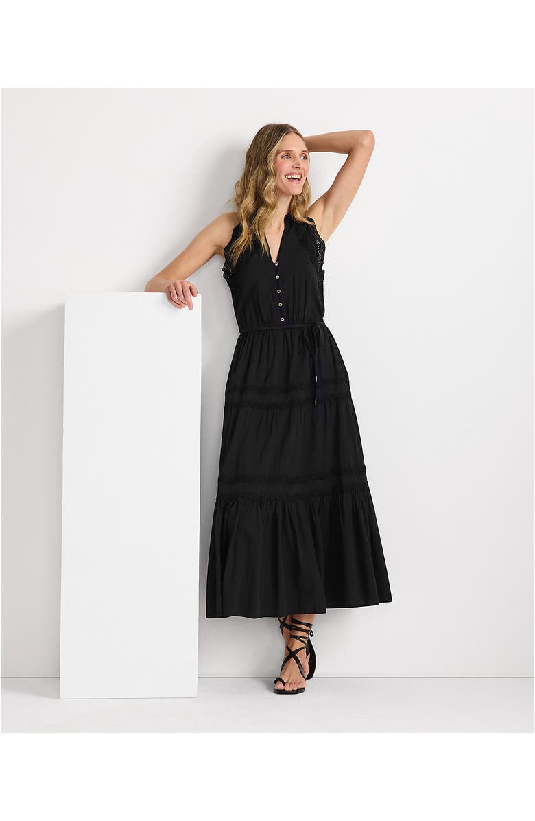 Lands' End Cotton Voile Halter Tiered Maxi Dress, Alternate, color, Black