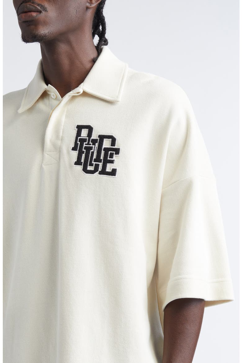 Boxy Logo Embroidered Cotton Piqué Polo, Alternate, color, WHITE / BLACK 0972