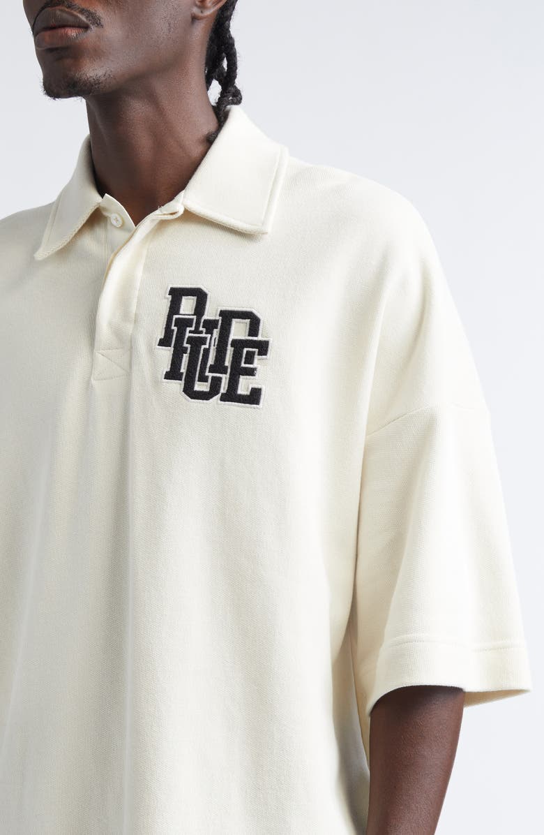 Rhude Boxy Logo Embroidered Cotton Piqué Polo, Alternate, color, White / Black 0972