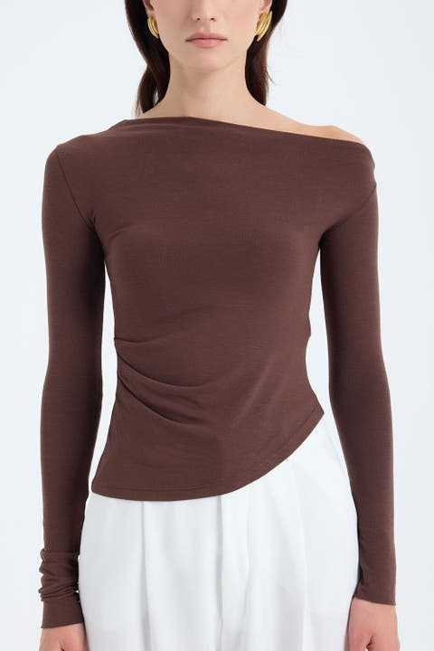 Aura One-Shoulder Draped Stretch Top