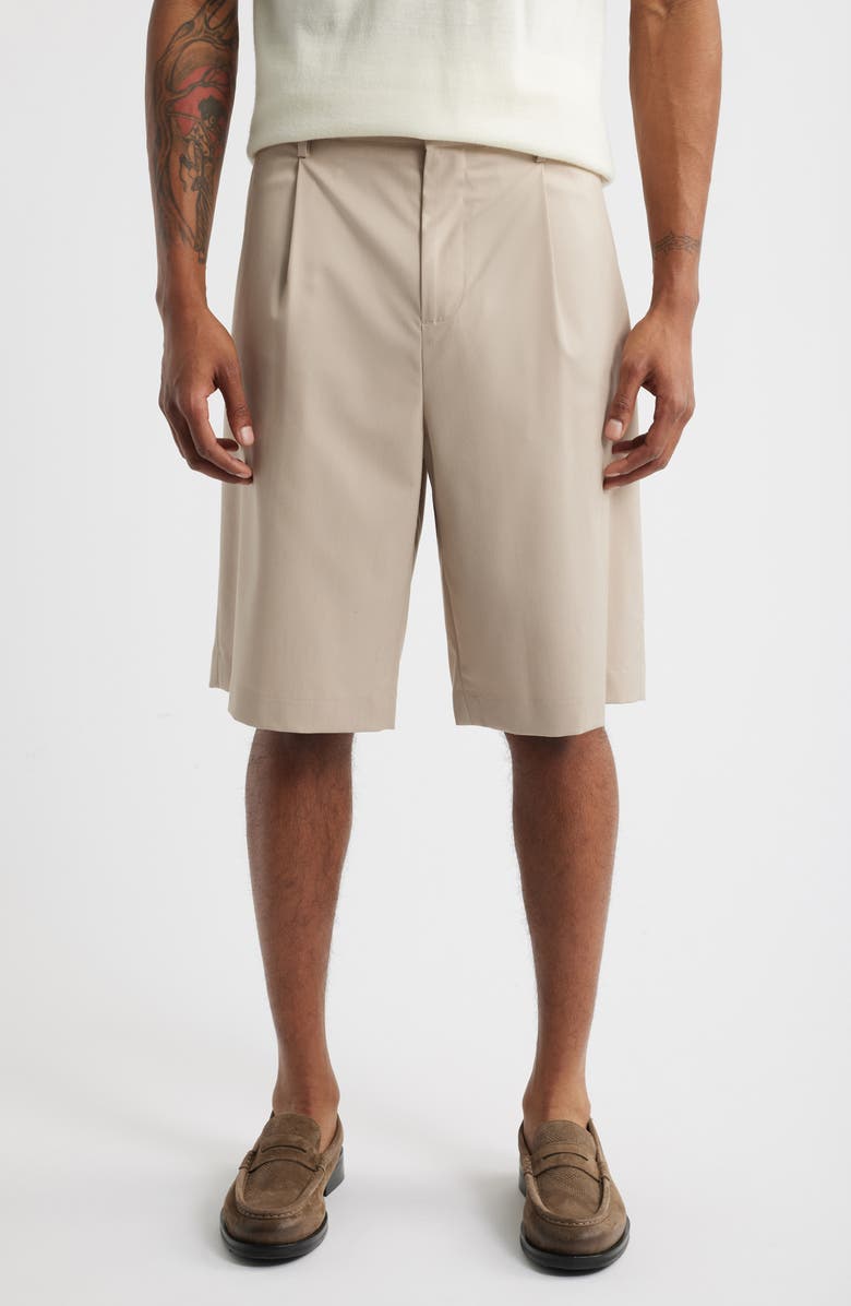 Open Edit Pleated Bermuda Shorts, Main, color, Beige Birch