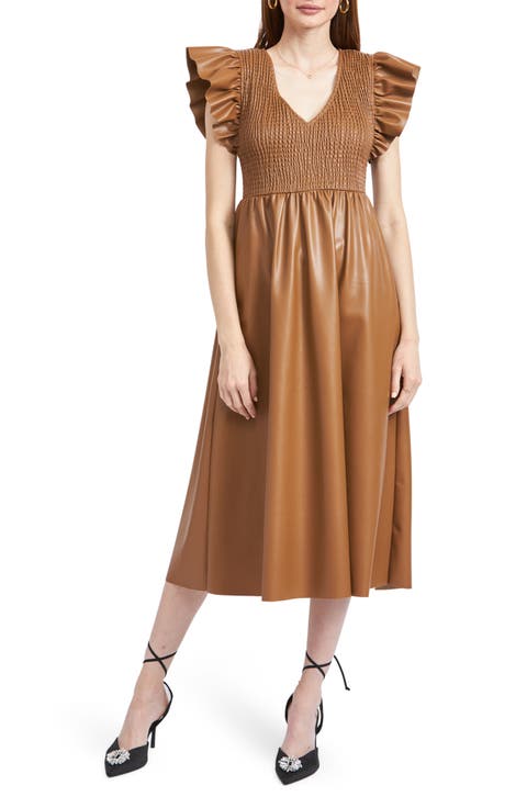 Rylee Smocked Faux Leather Midi Dress