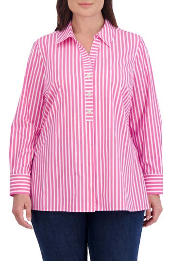 Foxcroft Sophia Stripe Three-quarter Sleeve Stretch Tunic