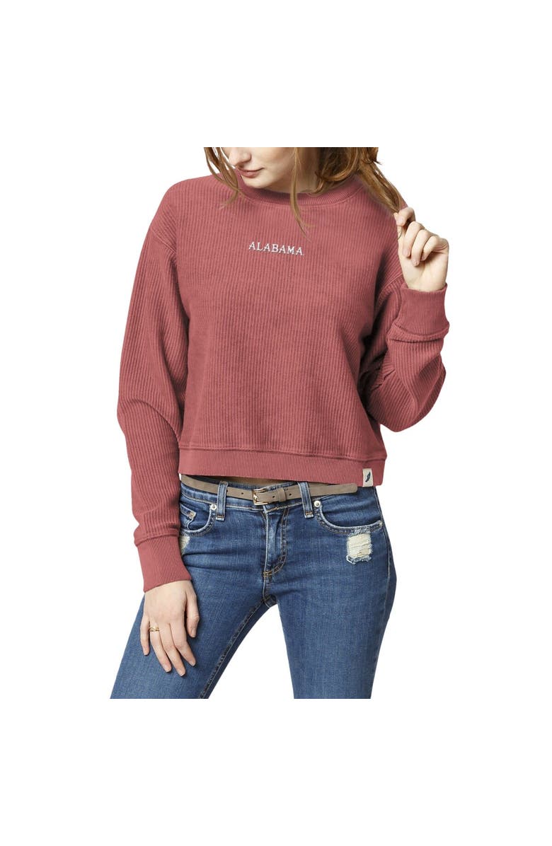 LEAGUE COLLEGIATE WEAR Women's League Collegiate Wear Coral Alabama Crimson Tide Timber Cropped Pullover Sweatshirt, Main, color,