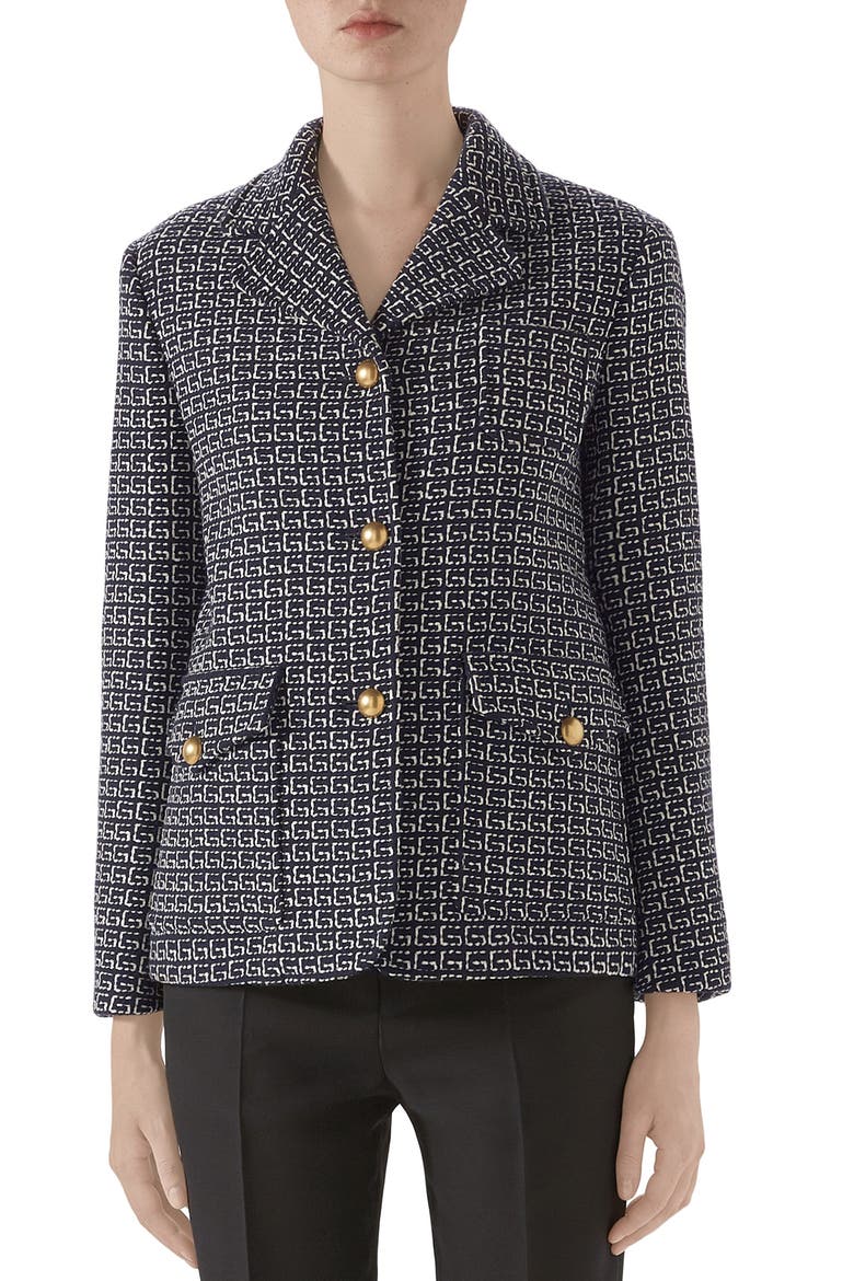 Square G-Logo Wool Blend Jacket, Main, color, BLUE/ IVORY