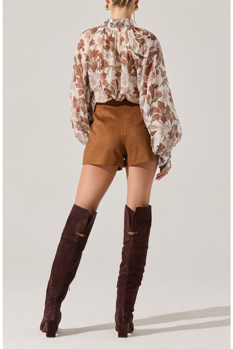 Cinthia Pussybow Balloon Sleeve Top, Alternate, color, BROWN WHITE FLORAL